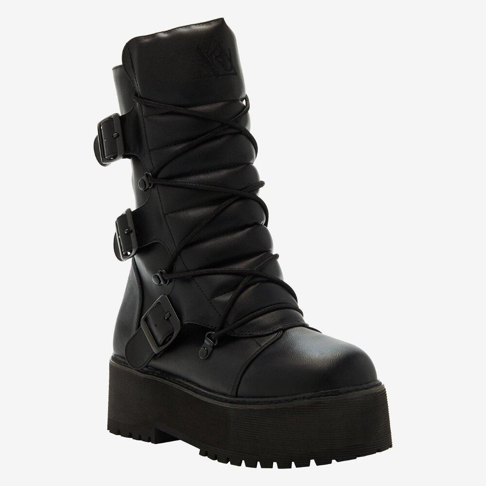 YRU Slayr Moto Black Platform Boots Size 8